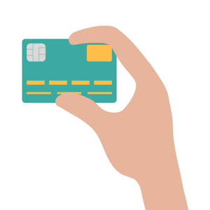 A person holding a card with an EMV chip. 