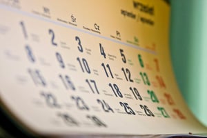 A calendar showing the days of the month. 